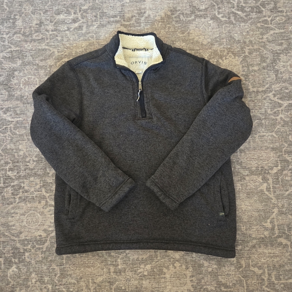 Orvis Charcoal Gray Quarter-Zip Sherpa-Lined Pullover